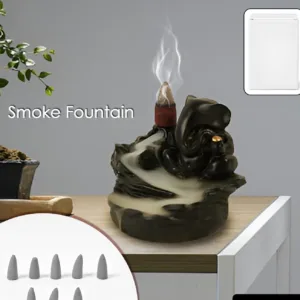 Smoke Fountain Ganesha Idol Decoration Items with 8 Pc Backflow Incense Cones Sticks