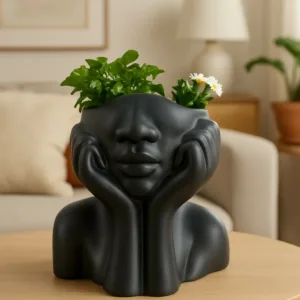HOME DECOR Modern Black Face Planter Pot – Artistic Resin Female Face with Hands Design for Succulents & Flowers – Unique Decorative Plant Pot for Home, Office, and Gift Use – Abstract Matte Finish Tabletop Planter